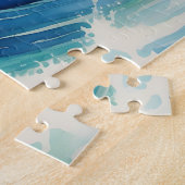 波の水色に鮮やか乗るウミガメ ジグソーパズル (側面)