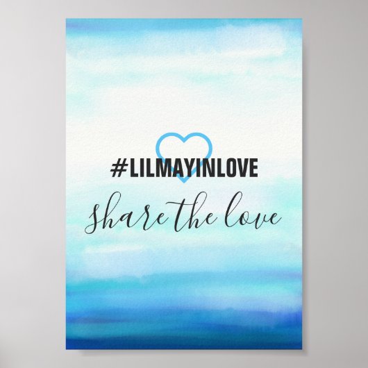 波の水色の青いハッシュタグカード ポスター (正面)