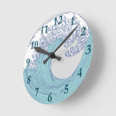 波の海の波の芸術のプリントのアジア人の日本語 ラウンド壁時計 (傾斜)