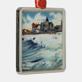 波の海の眺めの道の水辺地帯の眺め メタルオーナメント (右)