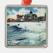 波の海の眺めの道の水辺地帯の眺め メタルオーナメント (正面)