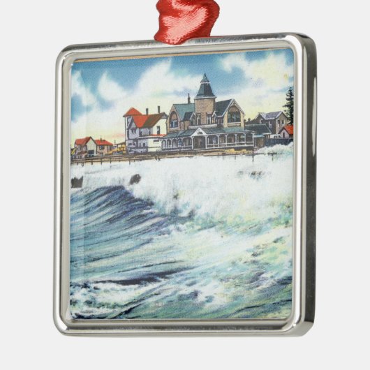 波の海の眺めの道の水辺地帯の眺め メタルオーナメント (左)