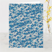 波の素晴らし模様航海の青い波 カード (黄色い花)