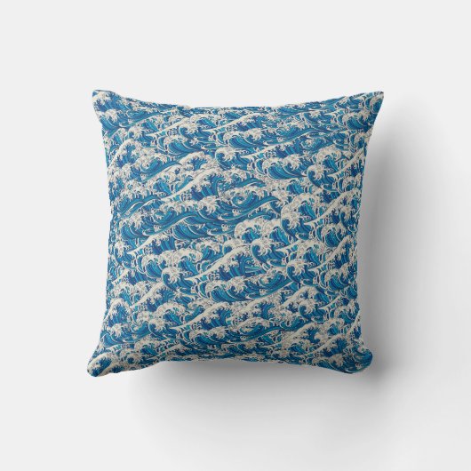 波の素晴らし模様航海の青い波 クッション (裏面)