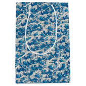 波の素晴らし模様航海の青い波 ミディアムペーパーバッグ (正面)