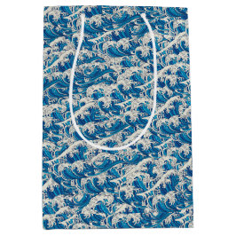 波の素晴らし模様航海の青い波 ミディアムペーパーバッグ