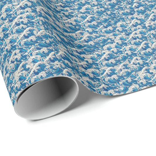 波の素晴らし模様航海の青い波 ラッピングペーパー (ロールコーナー)