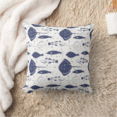 波の網に青い白い魚のパターン魚釣り クッション (ブランケット)