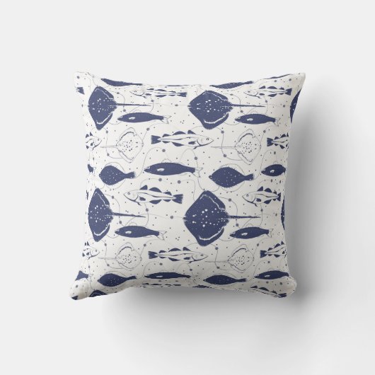 波の網に青い白い魚のパターン魚釣り クッション (裏面)