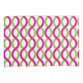 波の緑と明るい赤紫色 枕カバー (正面右)