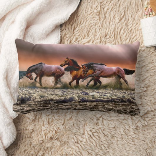 波の美しい連続した馬 ランバークッション (ブランケット)