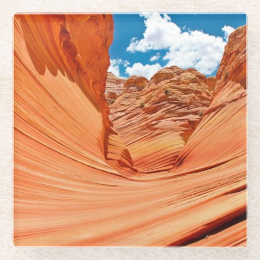 波の色 ガラスコースター (正面)