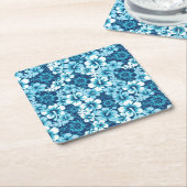波の花のハイビスカスパターン スクエアペーパーコースター (アングル)