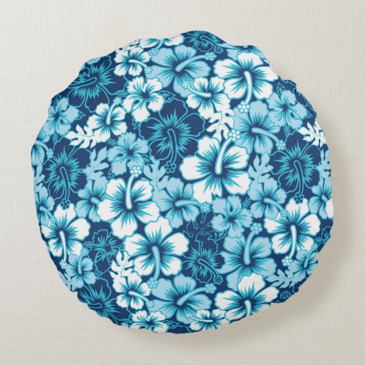 波の花のハイビスカスパターン ラウンドクッション (裏面)
