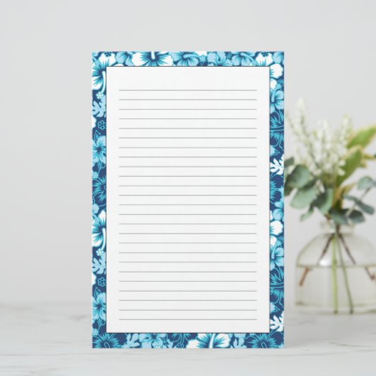 波の花のハイビスカスパターン 便箋 (スタンド正面)