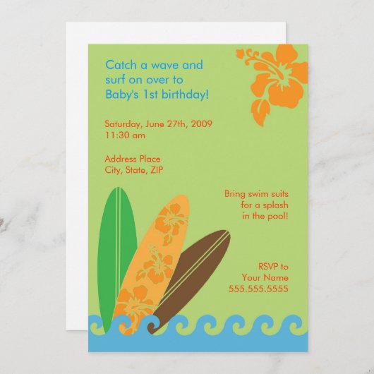 波の誕生日かベビーシャワーの招待状をつかまえて下さい 招待状 (正面/裏面)