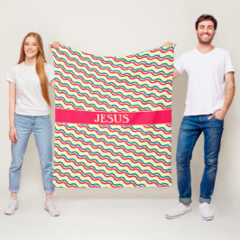 波の赤い青のパターミニマルン フリースブランケット