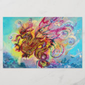 波の間の海のドラゴンファンタジーピンクブルー 便箋 (正面)