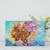 波の間の海のドラゴンファンタジーピンクブルー 便箋 (スタンド正面)