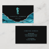 波の青いシーホースデザインオン黒 名刺 (正面/裏面)