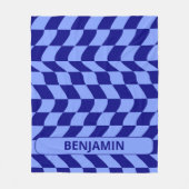 波の青市松模様にいパターン(名前をカスタムする付) フリースブランケット (正面)