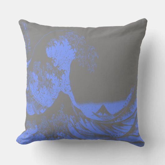 波の青素晴らしと灰色を枕にする クッション (正面)