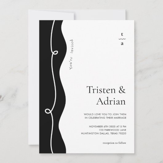 波はっきりした状の横枠モダン結婚角 招待状 (正面)