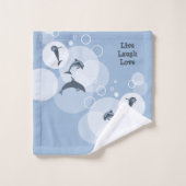 波よくはしゃぐジャンピングドルフィンズスチールブルー バスタオルセット (ウォッシュタオル)