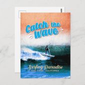 波をキャッチ – サーフィン楽園 ポストカード (正面/裏面)