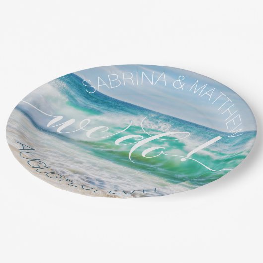 波を壊す我々はビーチ結婚式プレート ペーパープレート (アングル)