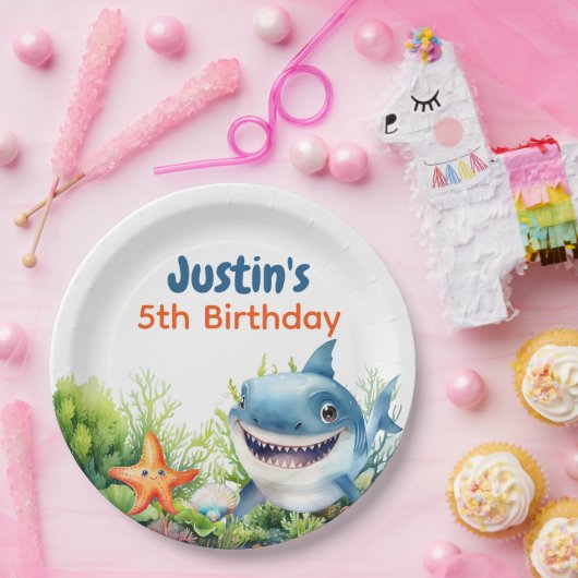 波を幸せにするサメを海の下に誕生日 ペーパープレート (パーティー)