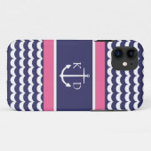 波を持ついかりおよびモノグラムの海軍及びピンク Case-Mate iPhoneケース (裏面(横))