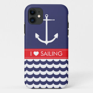 波を持ついかりおよび海軍及び赤の名前をカスタムする iPhone 11 ケース