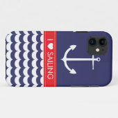 波を持ついかりおよび海軍及び赤の名前をカスタムする Case-Mate iPhoneケース (裏面(横))