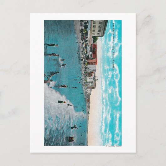 波を楽しむ海ビーチロンビーチ, CA ポストカード (正面)