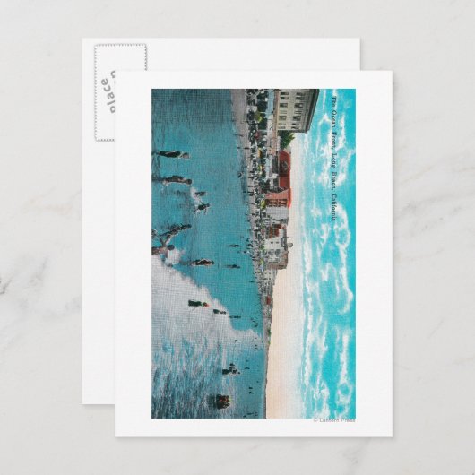 波を楽しむ海ビーチロンビーチ, CA ポストカード (正面/裏面)