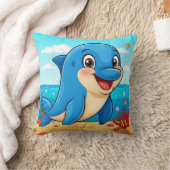 🐬 波を跳ねる幸せなイルカ 🌊✨ クッション (ブランケット)