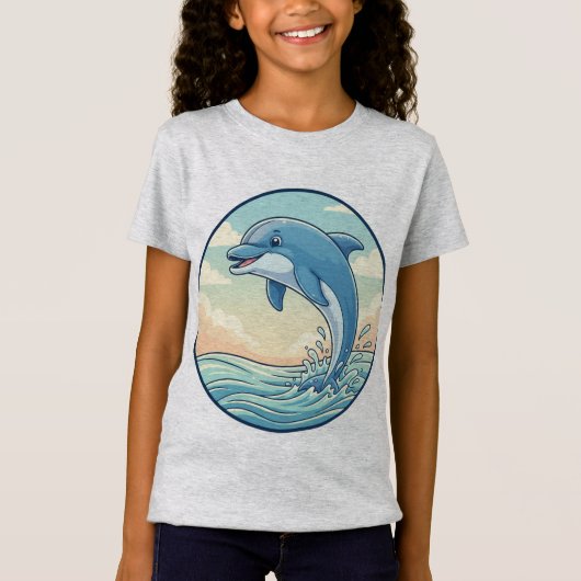 波を飛び越えるイルカ Tシャツ (正面)