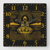 波エレガントと山に囲まれた仏像 スクエア壁時計 (正面)