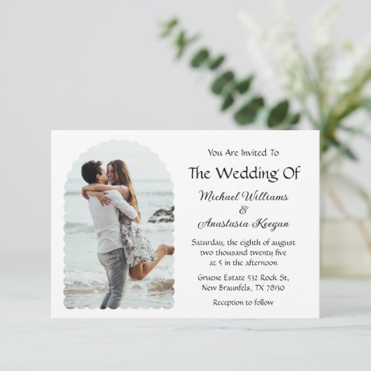 波エレガントモダンのアーチ結婚写真 招待状 (スタンド正面)