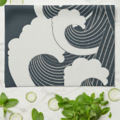 波エレガント日本の黒白のアートワーク | キッチンタオル (折り畳み)