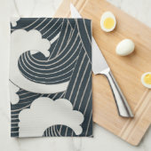 波エレガント日本の黒白のアートワーク | キッチンタオル (四つ折り)