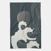 波エレガント日本の黒白のアートワーク | キッチンタオル (縦)