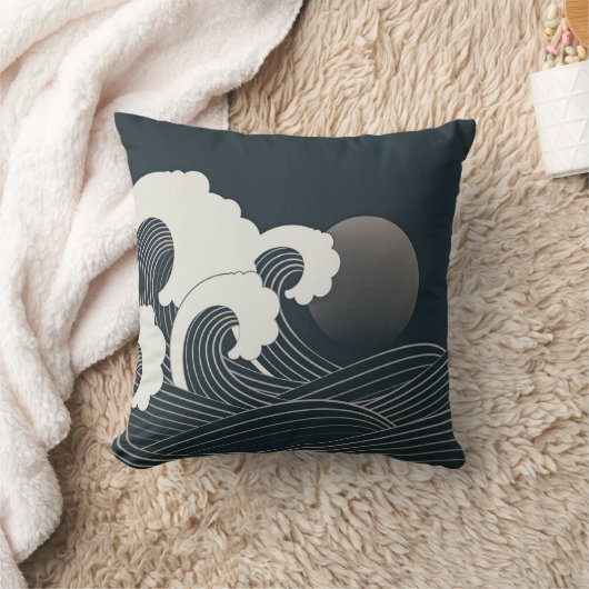 波エレガント日本の黒白のアートワーク | クッション (ブランケット)
