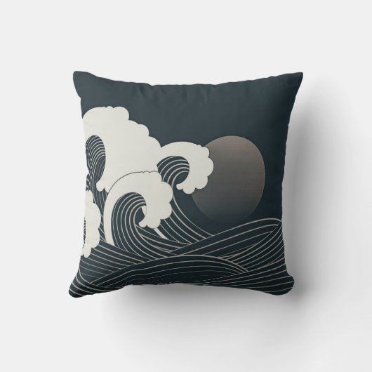 波エレガント日本の黒白のアートワーク | クッション (裏面)