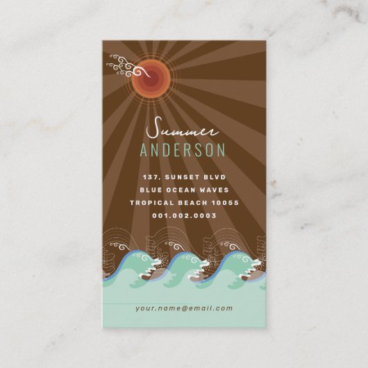 波カッコいい熱帯夏サンブラウンストライプビーチ 名刺 (正面)
