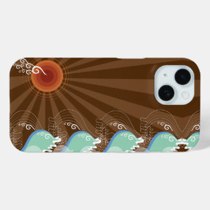 波カッコいい熱帯夏サンブラウンストライプビーチ iPhone 15ケース