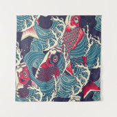 波カラフルの魚 タペストリー (正面(横))