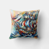 波カラフルを乗り越えた海賊鮮やか船 クッション (裏面)