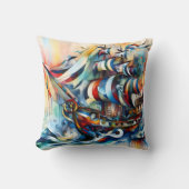 波カラフルを乗り越えた海賊鮮やか船 クッション (正面)